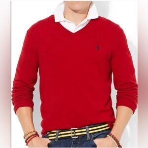 Ralph Lauren Red V-Neck Sweater Classic Knit